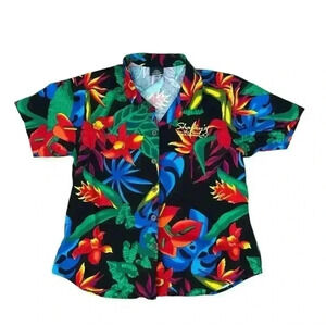 Fast Lane Toucan Dance Women’s Large Hawaiian Shirt Button Down
